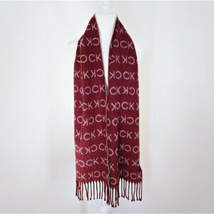 Calvin Klein Knit Scarf Red Cozy Wrap Soft Fringe Classic Logo Outdoor NEW 68"